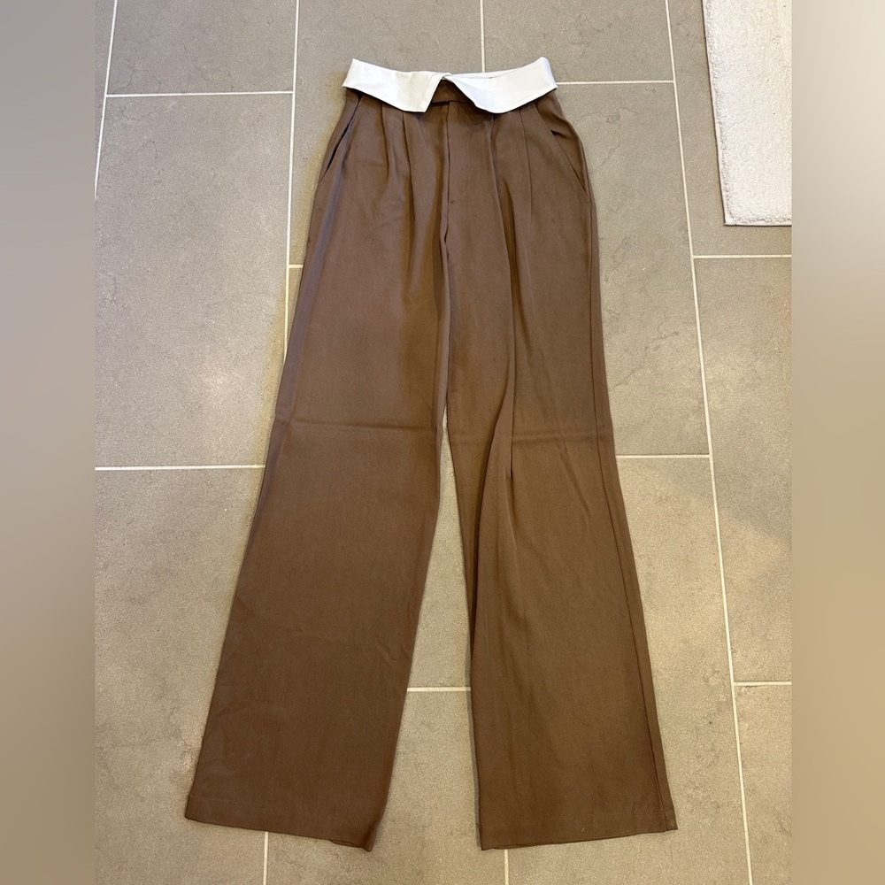 Reformation Brown Trousers with White Waistband